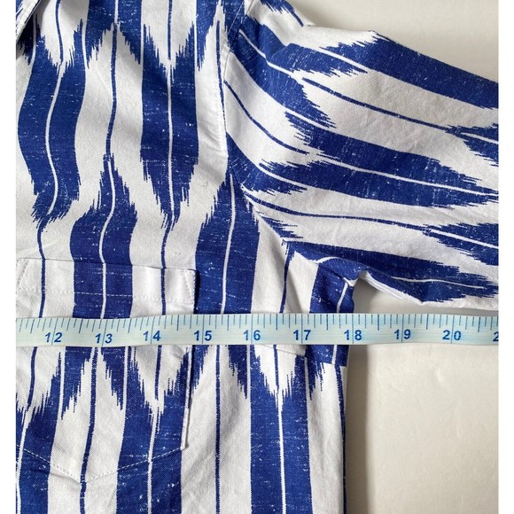 J Crew Factory Dress Shirt Womens XS Multicolor Blue White Geometric NWT Flaw - Picture 11 of 16